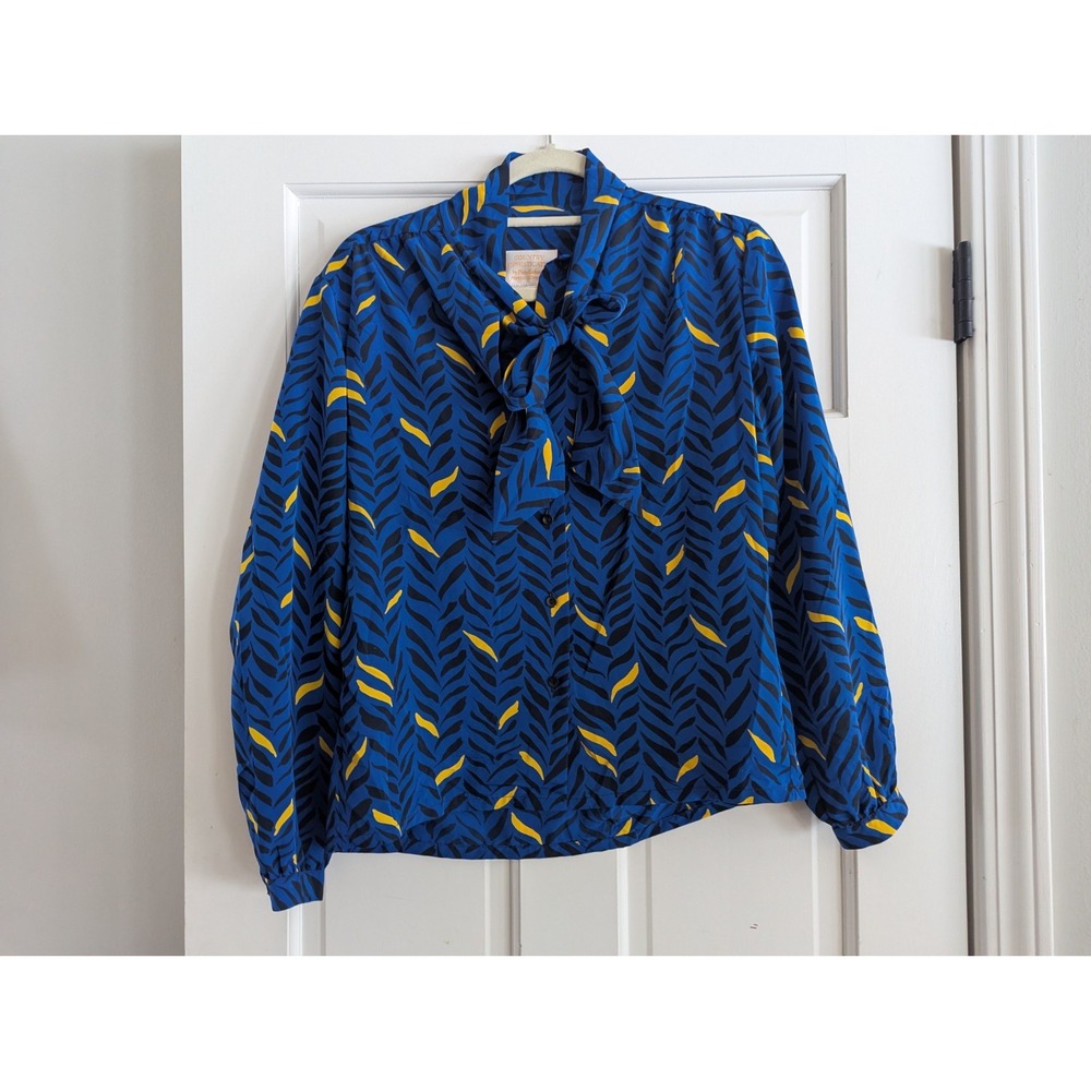 Pendleton Country Sophisticates Blouse Shirt Neck Tie Womens Size L Made In Usa
